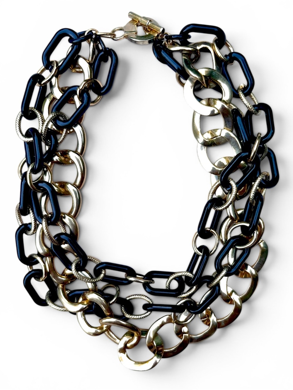 Vintage 70s / 80s Chunky Layered Chain Statement Necklace — Gold & Black